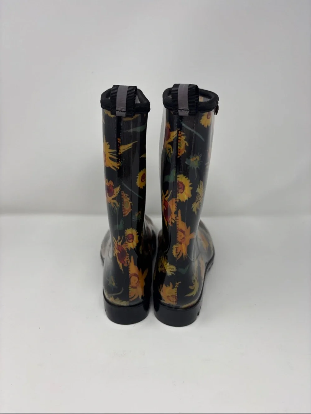 Black‎ Floral Sunflower Rain Boots 7